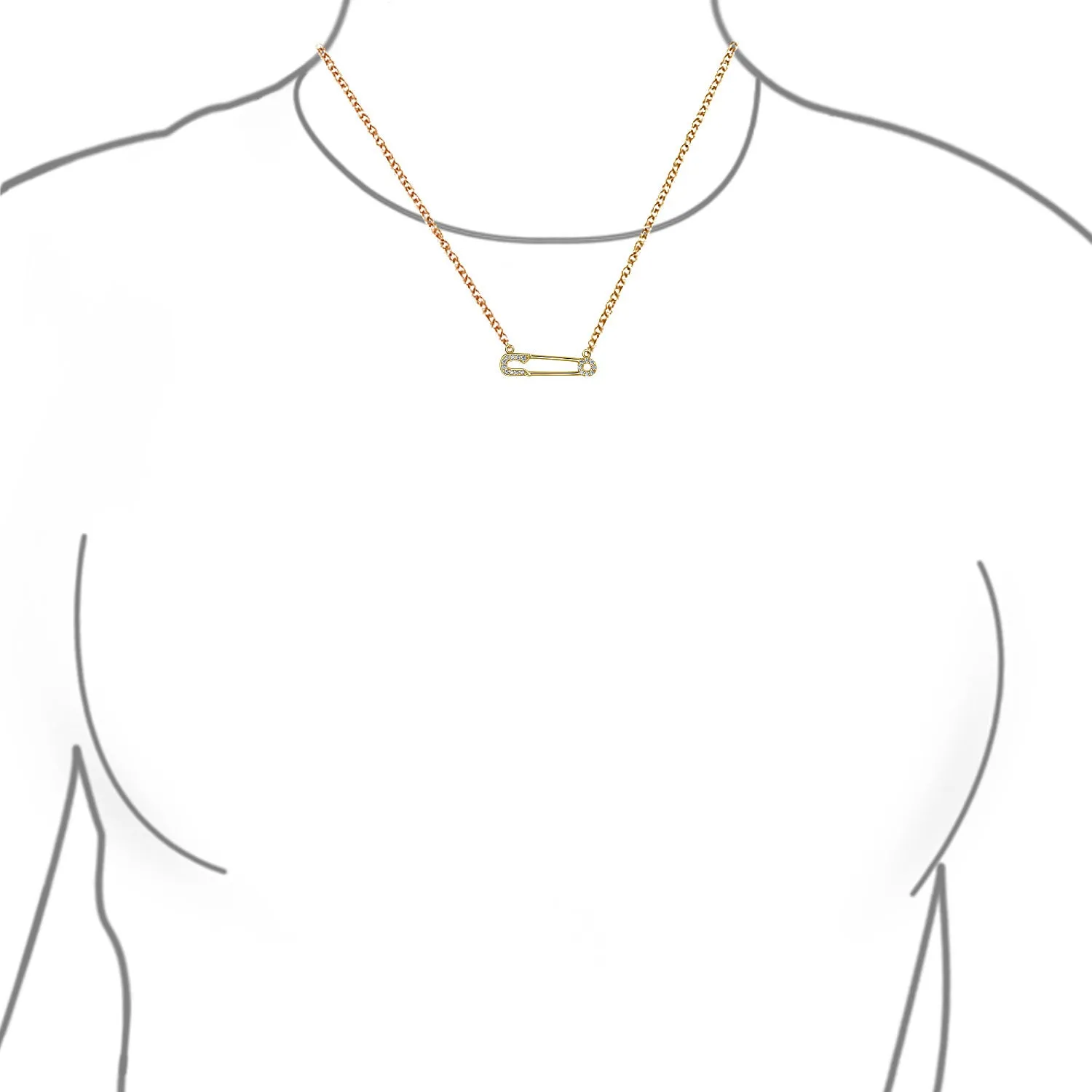 Support Symbol Pendant Necklace for Displaced People CZ Accent Safety Pin 14K Gold