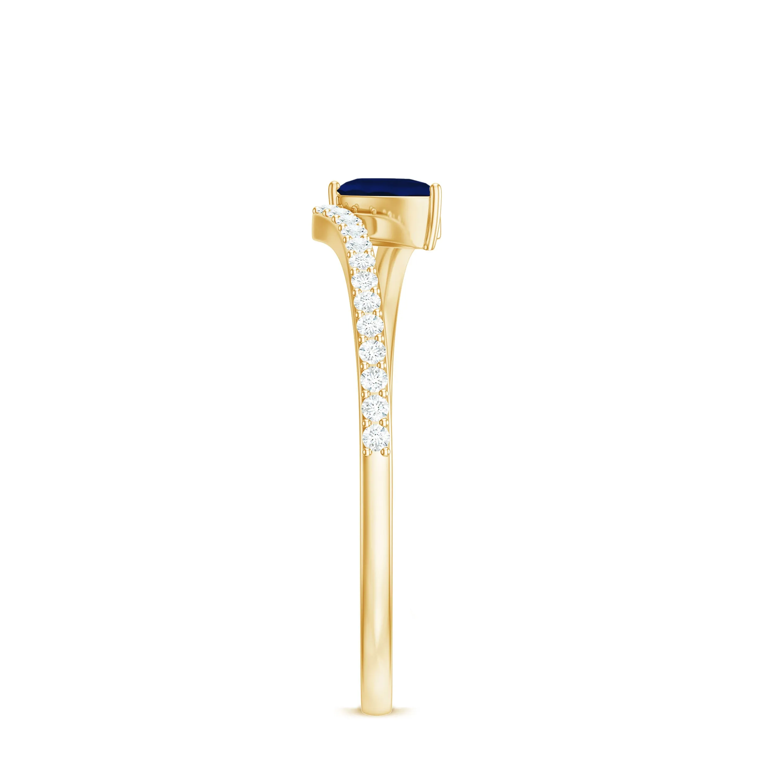 Tilted Pear Cut Blue Sapphire Solitaire Bypass Ring with Diamond