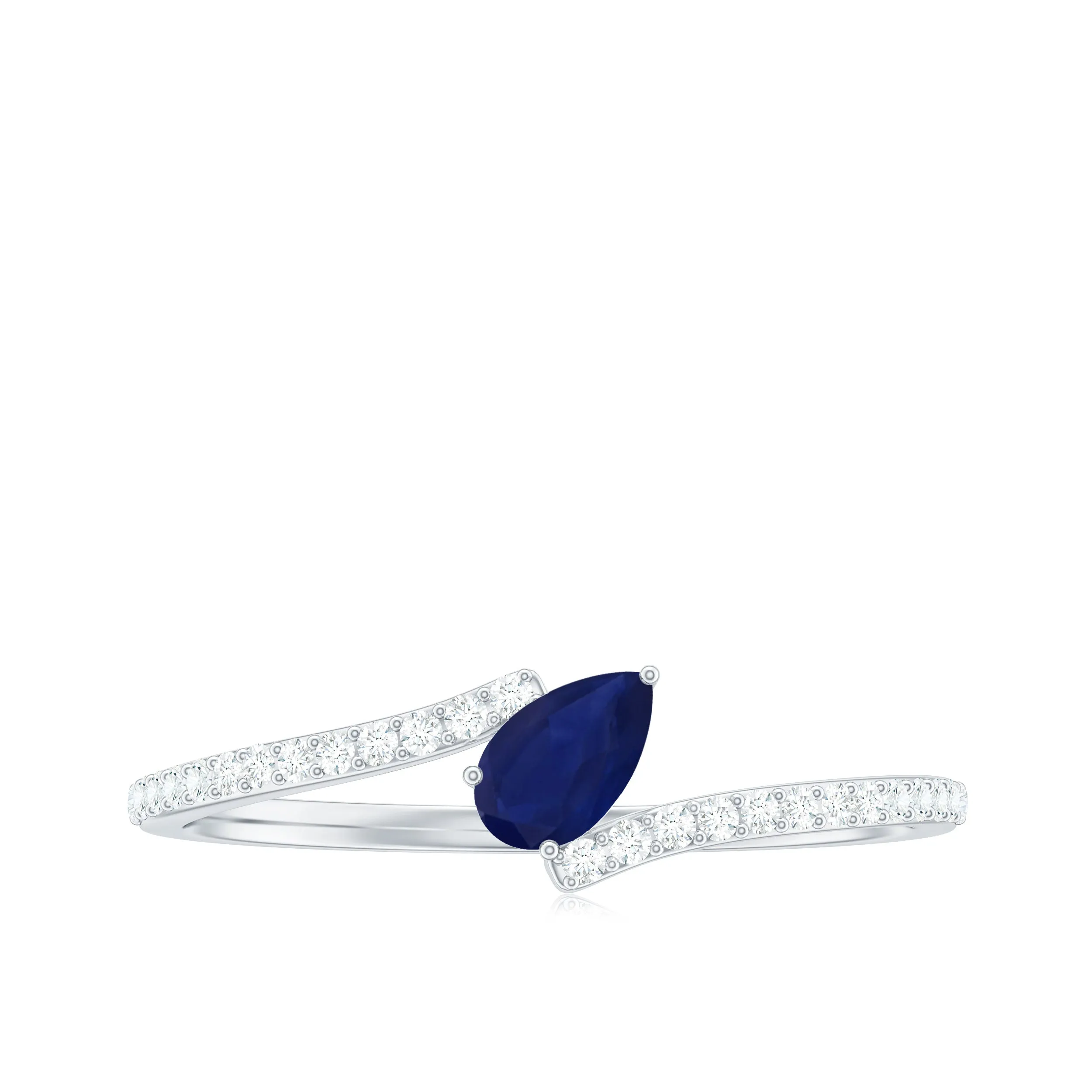 Tilted Pear Cut Blue Sapphire Solitaire Bypass Ring with Diamond