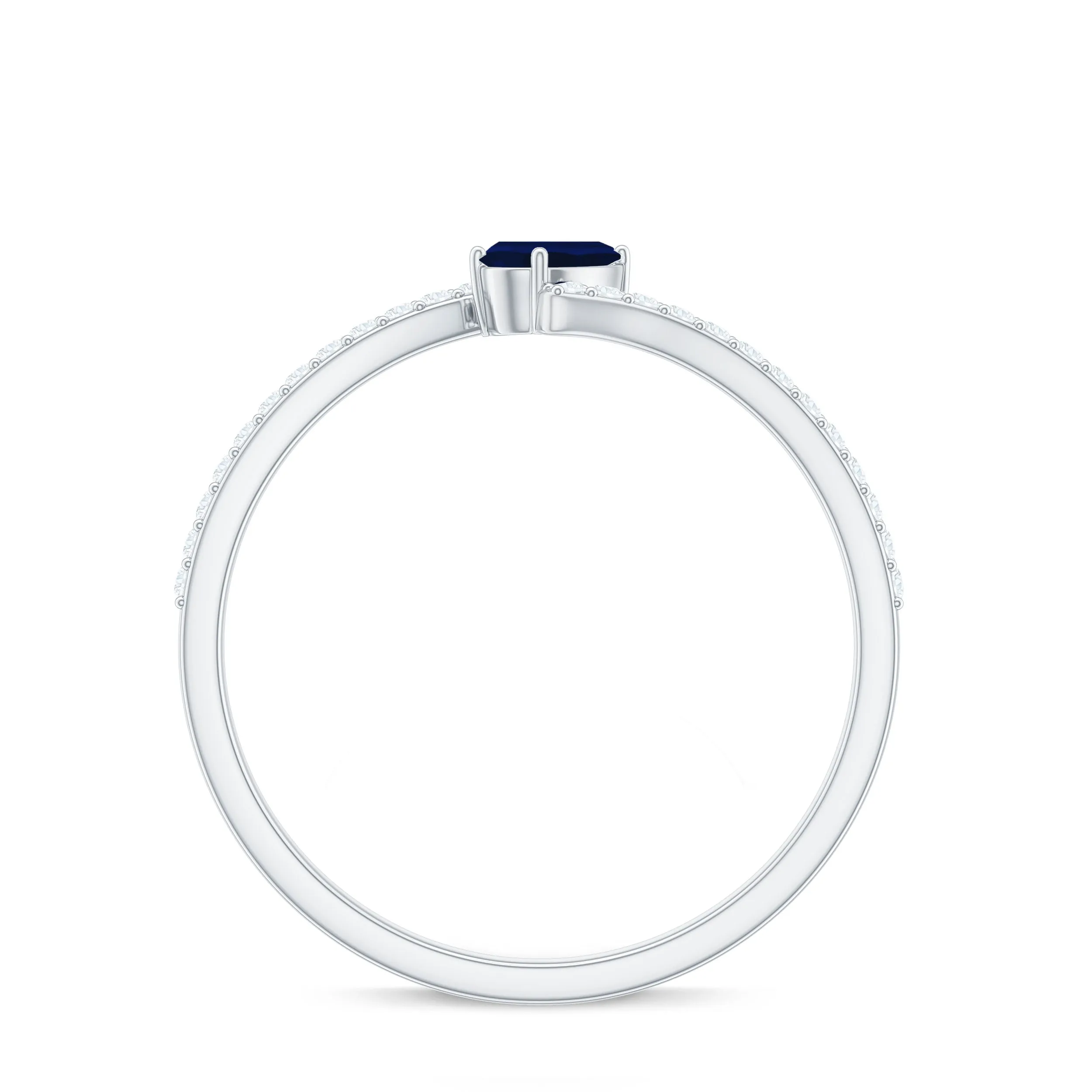 Tilted Pear Cut Blue Sapphire Solitaire Bypass Ring with Diamond