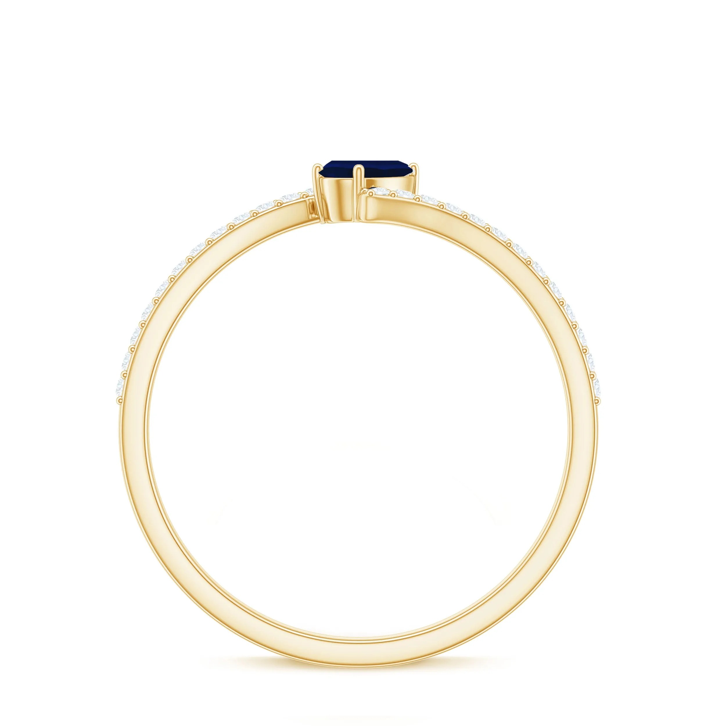 Tilted Pear Cut Blue Sapphire Solitaire Bypass Ring with Diamond