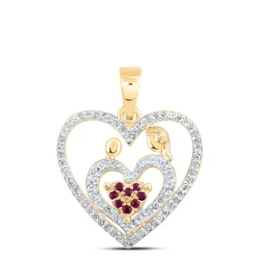 Triple Heart Ruby Diamond Pendant 10K Gold