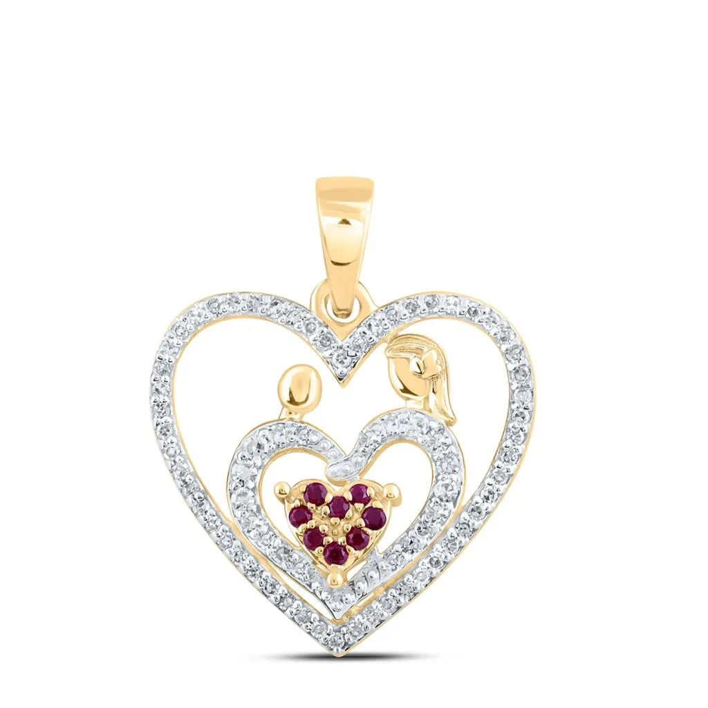 Triple Heart Ruby Diamond Pendant 10K Gold
