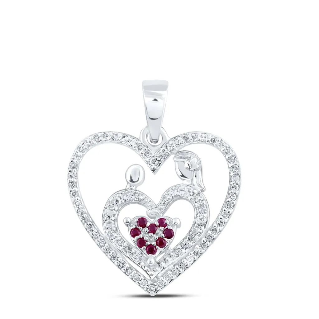 Triple Heart Ruby Diamond Pendant 10K Gold