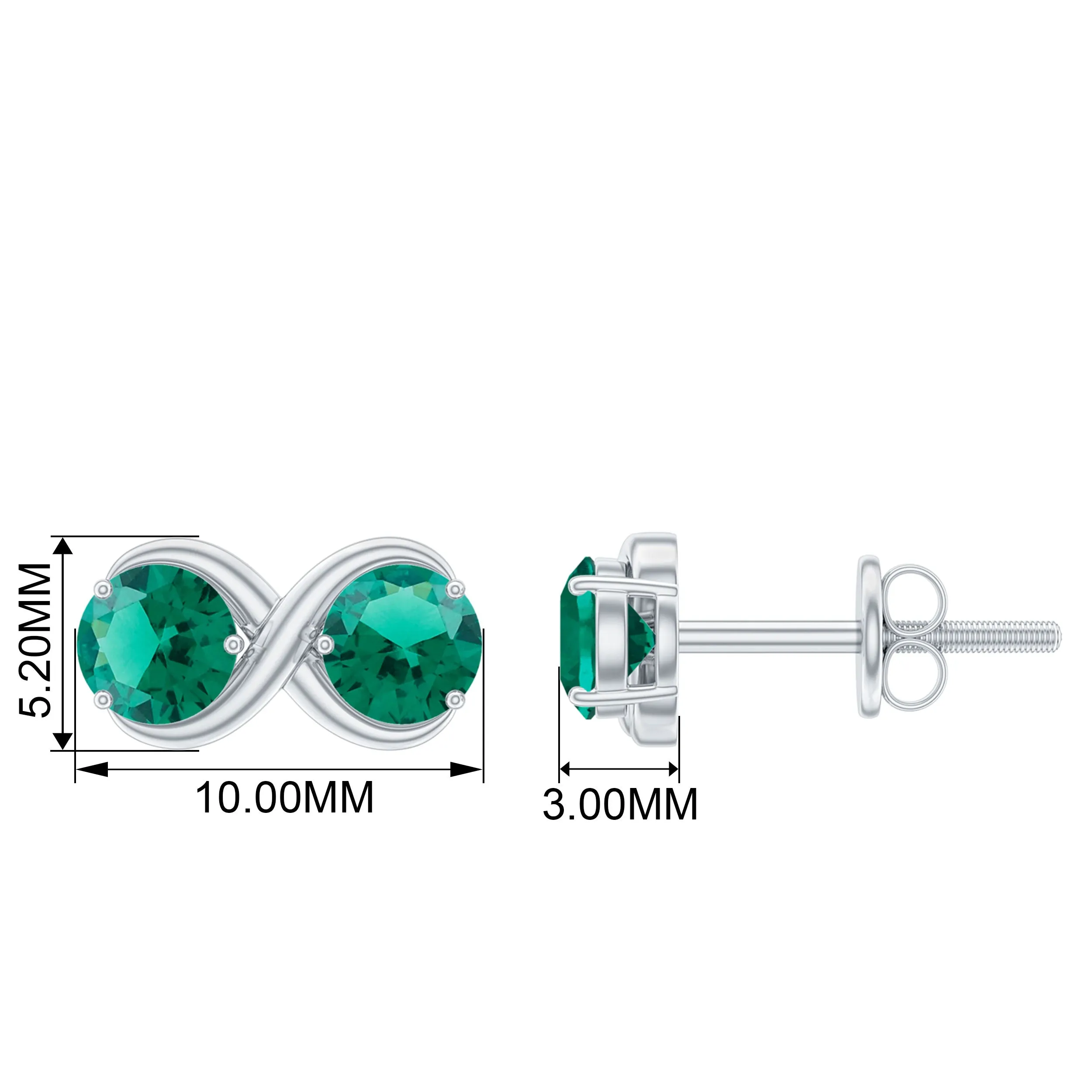 Two Stone Lab Grown Emerald Infinity Stud Earrings