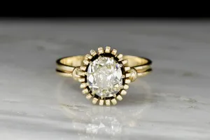 Unique Art Deco or Mid Century Gold Sunburst Ring with an Old Mine Cut Diamond Center