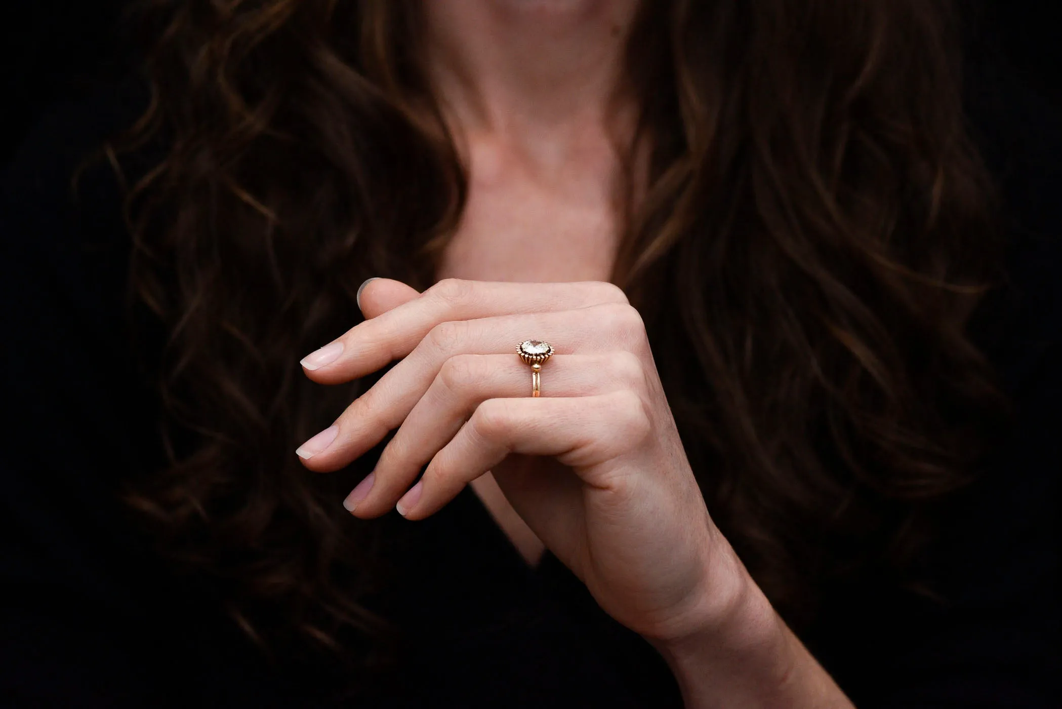 Unique Art Deco or Mid Century Gold Sunburst Ring with an Old Mine Cut Diamond Center