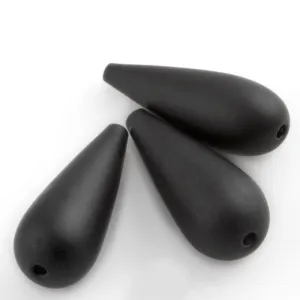 Vintage Art Deco hollow matte jet satin glass teardrop, 1920s France 15x6mm avg. Pkg of 2. b11-bw-2089(e)