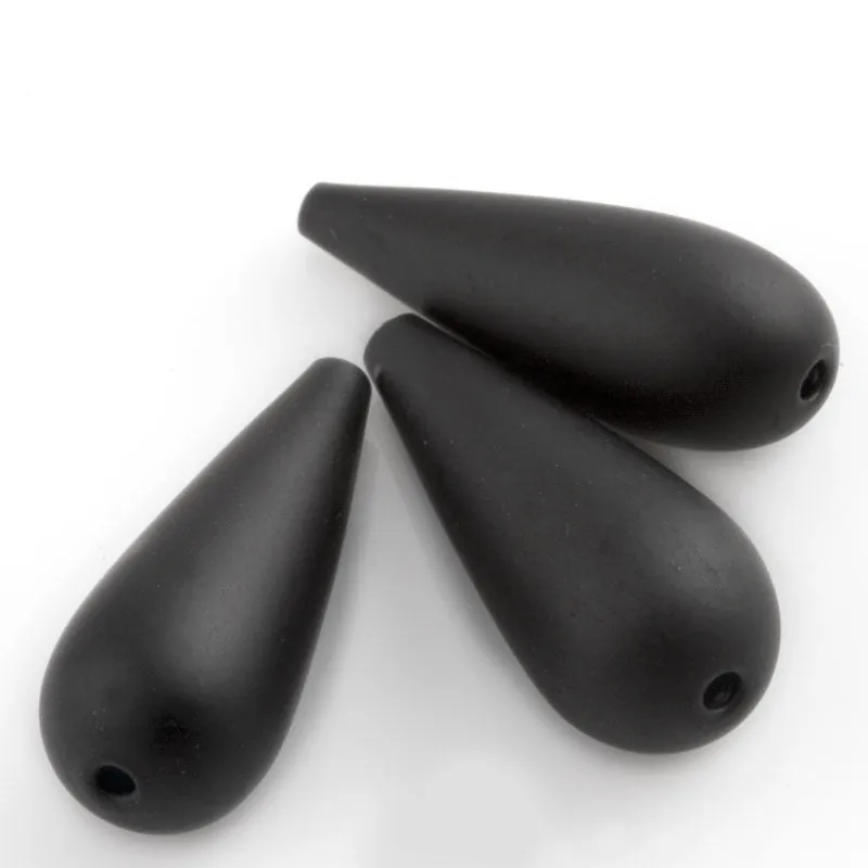 Vintage Art Deco hollow matte jet satin glass teardrop, 1920s France 15x6mm avg. Pkg of 2. b11-bw-2089(e)