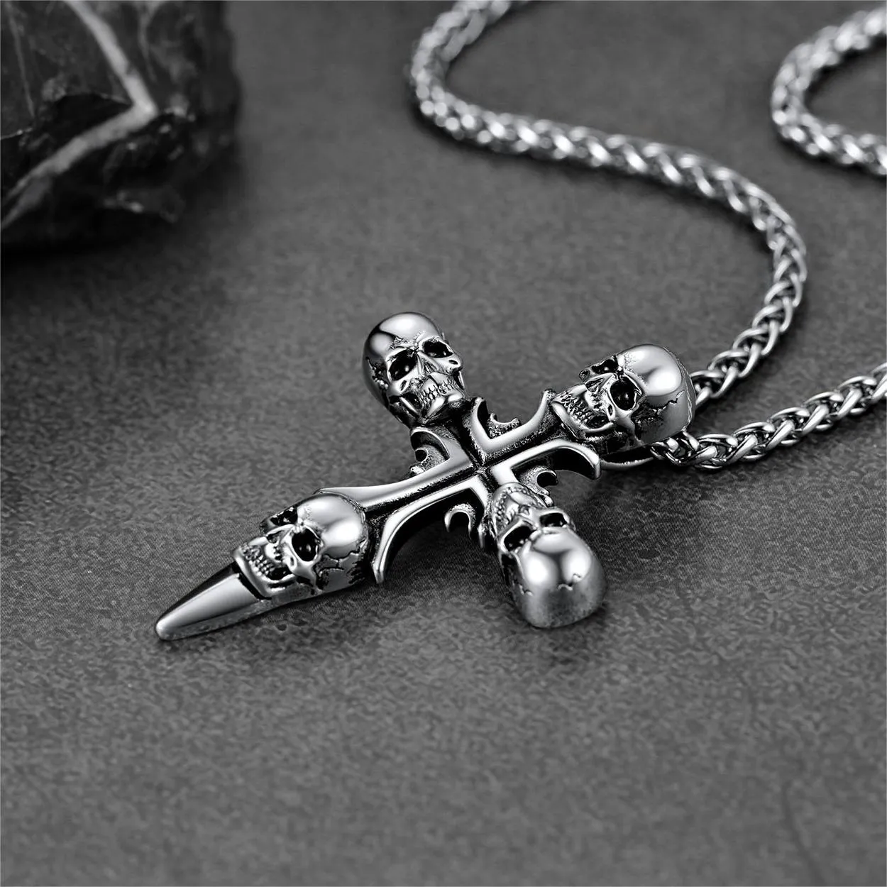 Vintage Skull Cross Necklace For Men Stainless Steel