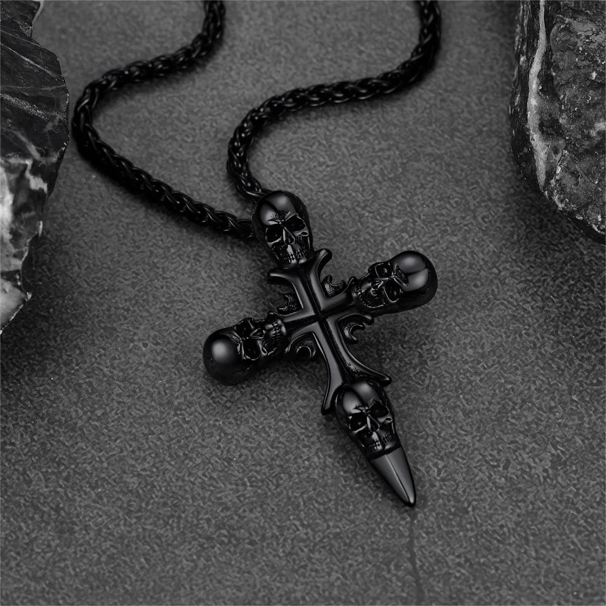 Vintage Skull Cross Necklace For Men Stainless Steel
