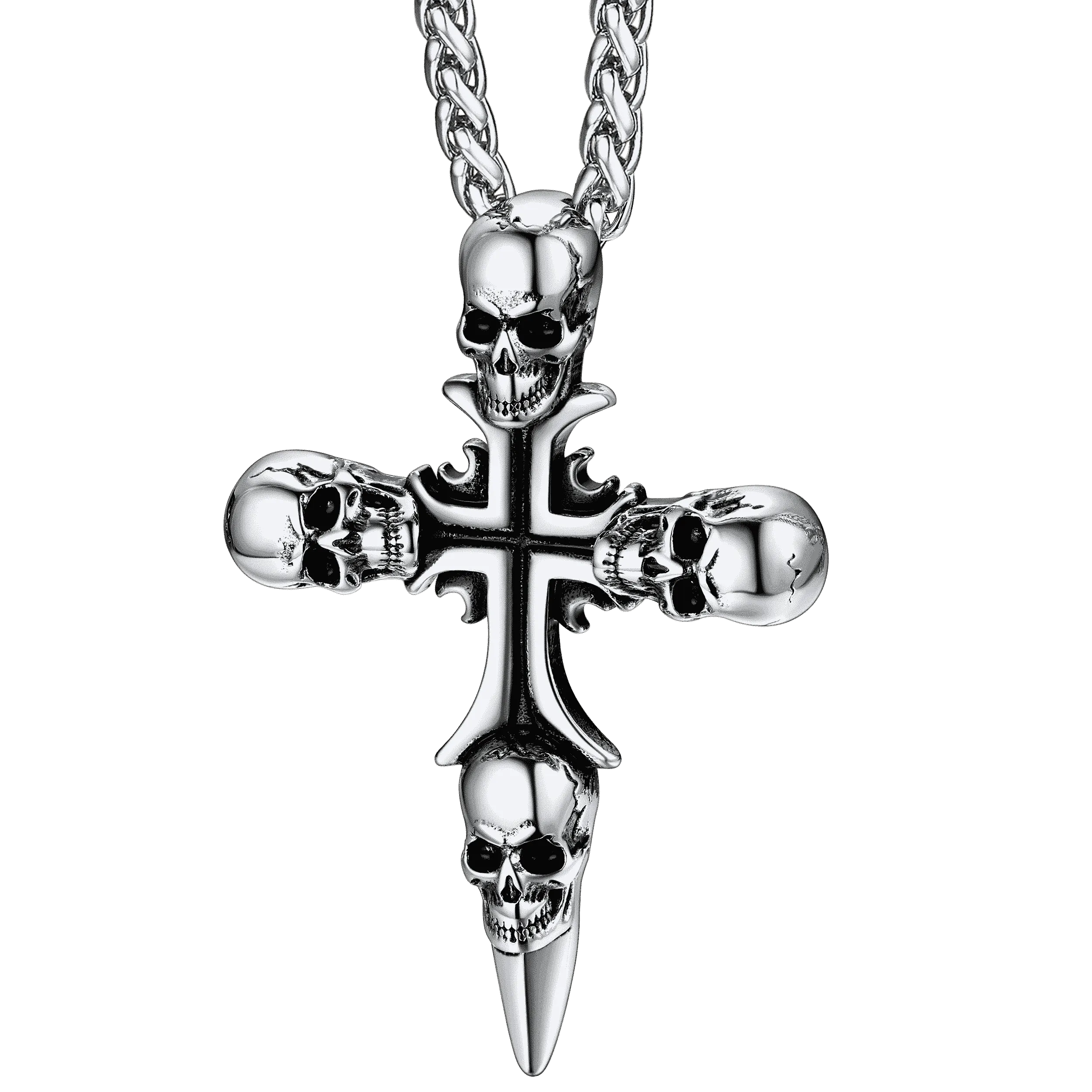 Vintage Skull Cross Necklace For Men Stainless Steel