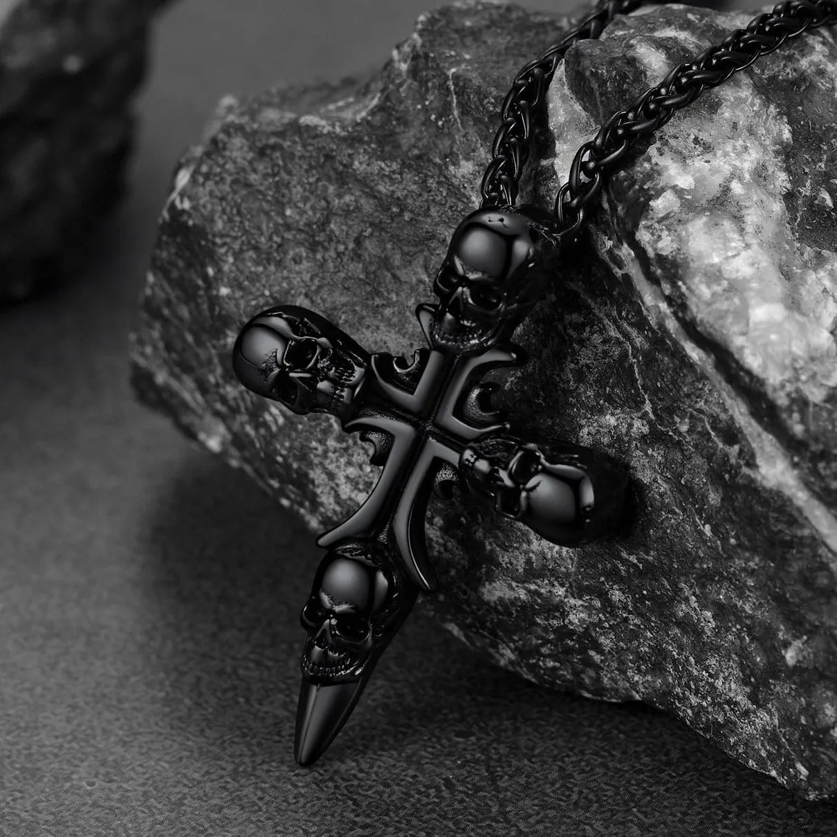 Vintage Skull Cross Necklace For Men Stainless Steel