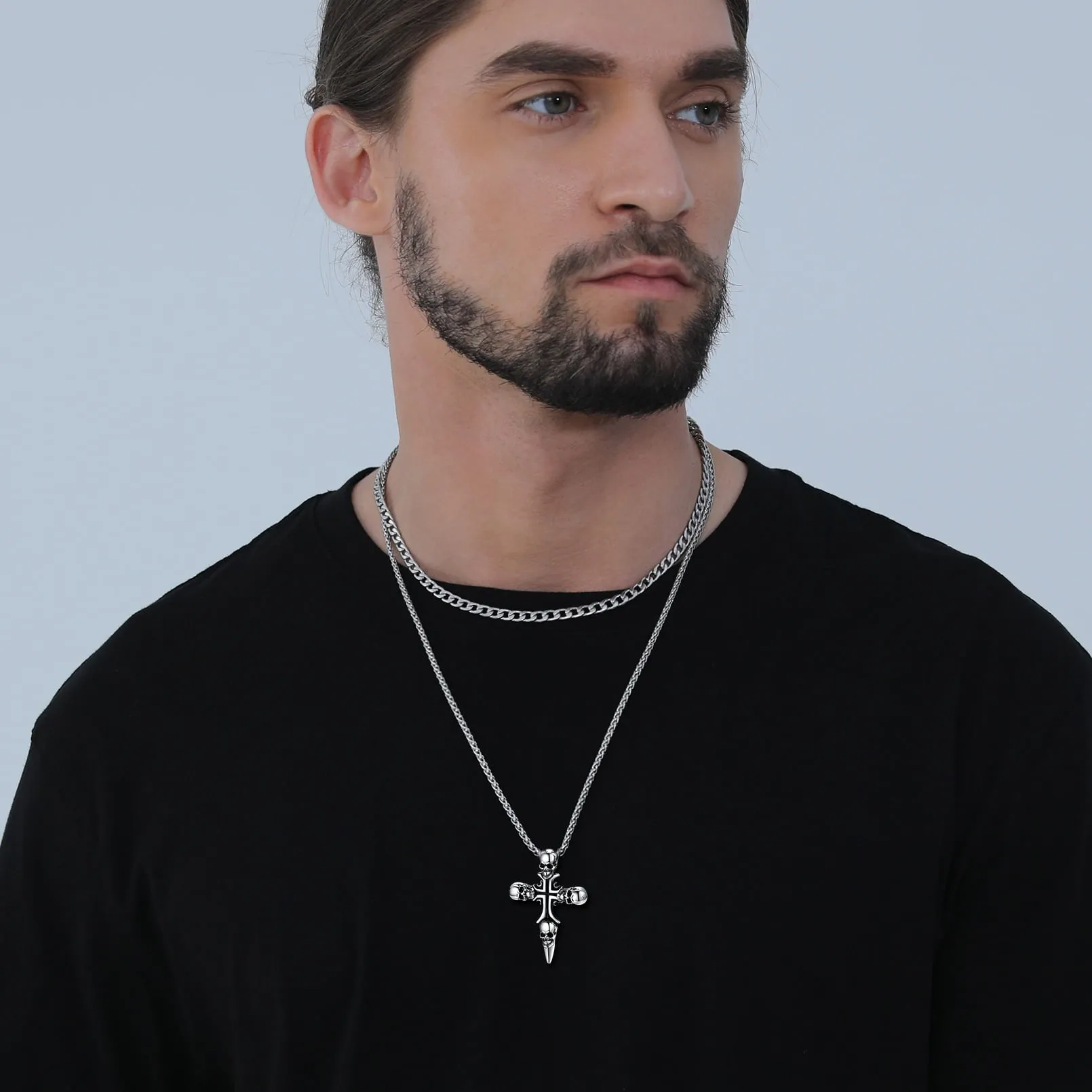 Vintage Skull Cross Necklace For Men Stainless Steel